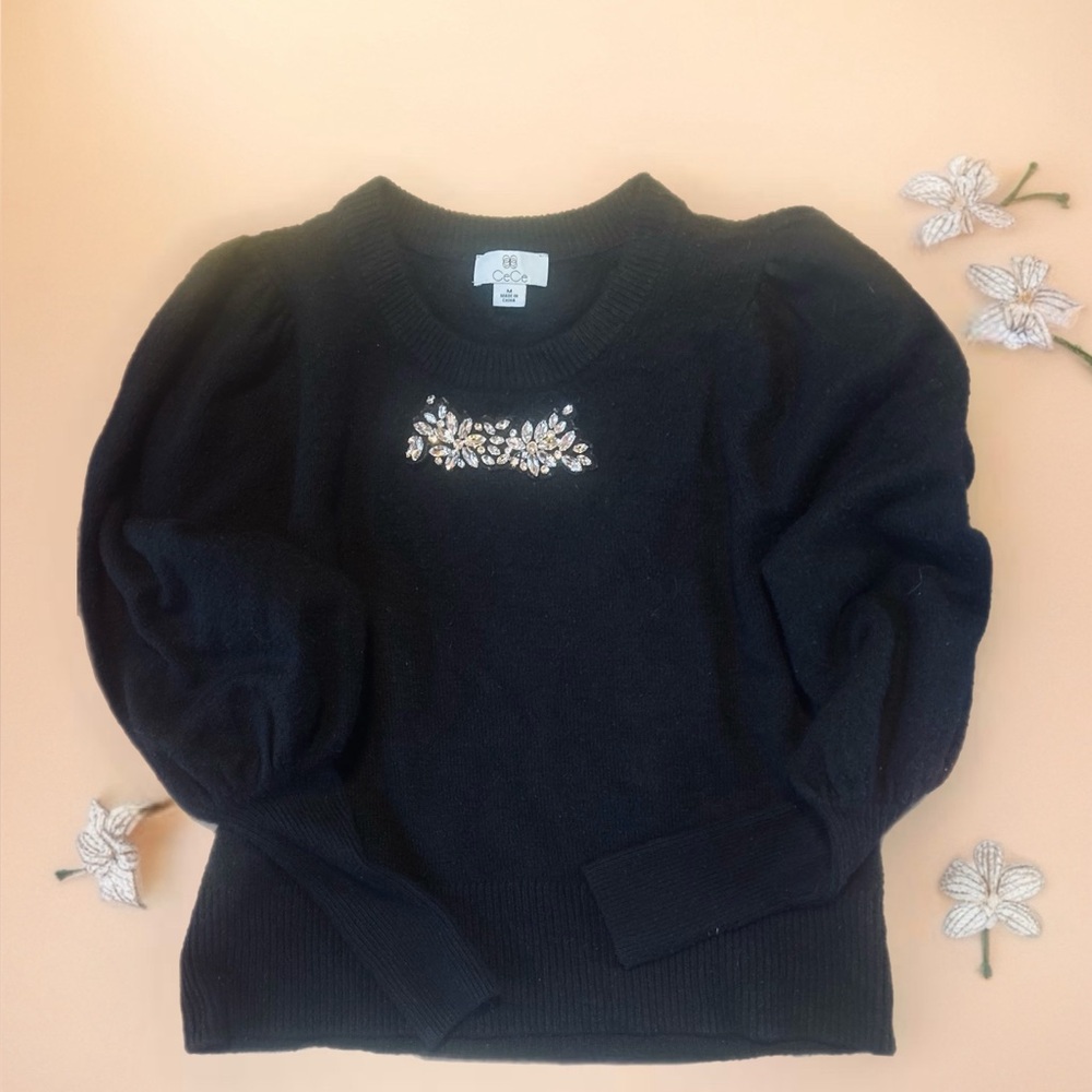 CeCe Black Embellished Sweater size Medium.